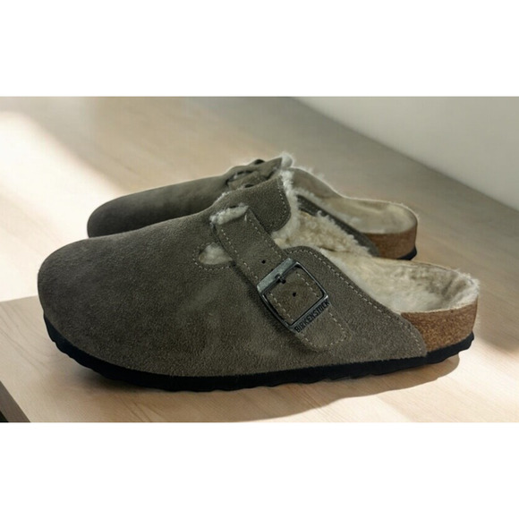 Birkenstock Boston Shearling Suede Clog Slip On Sandals Gray 38 Unisex L7 M5 - Picture 2 of 16